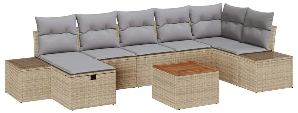 vidaXL Σετ Καναπέ Κήπου με μαξιλάρι 8 pcs Μπεζ Πολυ ράταν