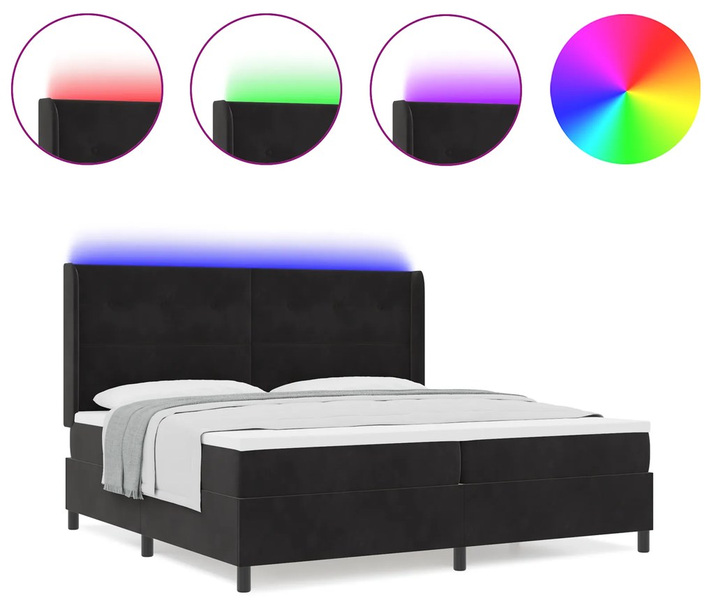 vidaXL Κρεβάτι με Ματράς & LED Μαύρο 200x200 εκ Βελούδο
