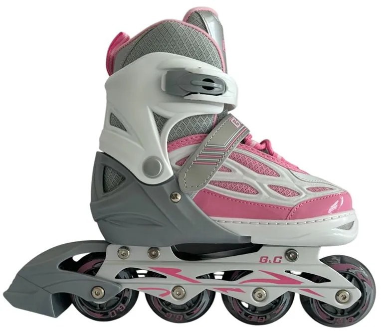 Αυξομειούμενα Πατίνια Roller G&C BW188 Γκρι/Ροζ με LED Τροχούς IN-LINE SKATES Small (31-34)