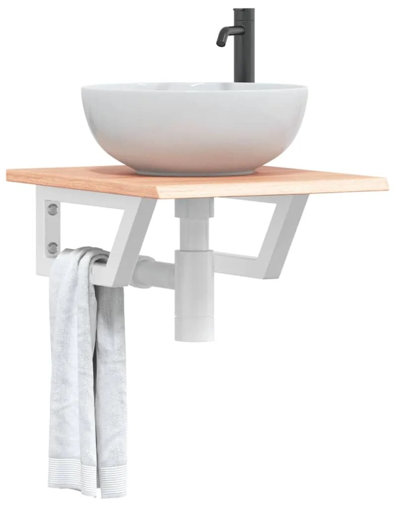 Ράφι Νιπτήρα Τοίχου από Ατσάλι / Μασίφ Ξύλο Δρυός