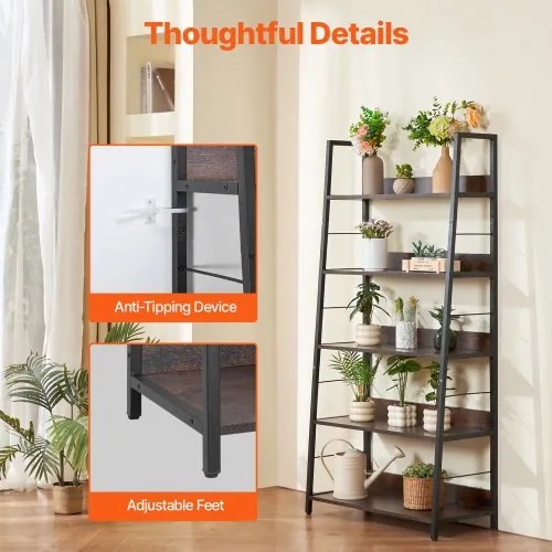 VEVOR Metal Bookshelf Rustic Bookcase 5-Tier for Living room Bedroom &amp; Office