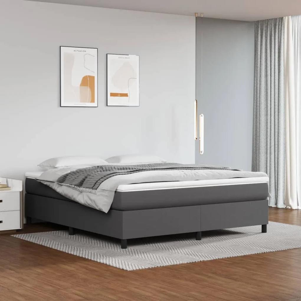 Κρεβάτι Boxspring με Στρώμα Γκρι 180x200 εκ. Συνθετικό Δέρμα