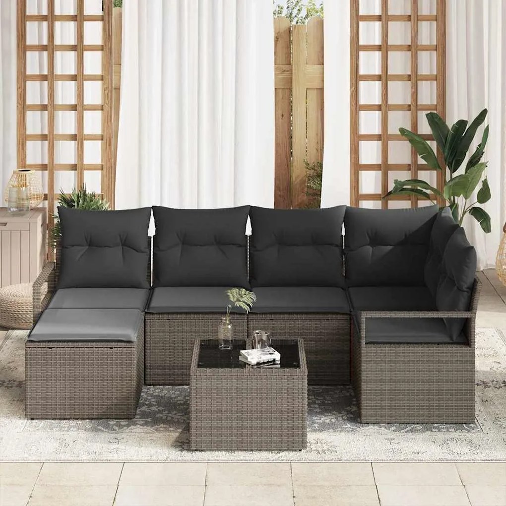 vidaXL Σετ Καναπέ Κήπου 7 pcs Γκρι Πολυ ράταν