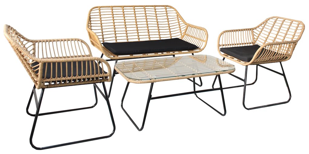 Σετ Σαλόνι Κήπου ArteLibre BOGOTA Φυσικό/Μαύρο Μέταλλο/Rattan 2θ. Καναπές+2 Πολυθρόνες+Τραπεζάκι