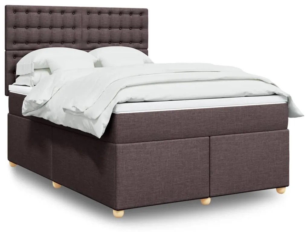 Κρεβάτι Boxspring με Στρώμα Σκούρο Καφέ 140x200 εκ Υφασμάτινο - Καφέ