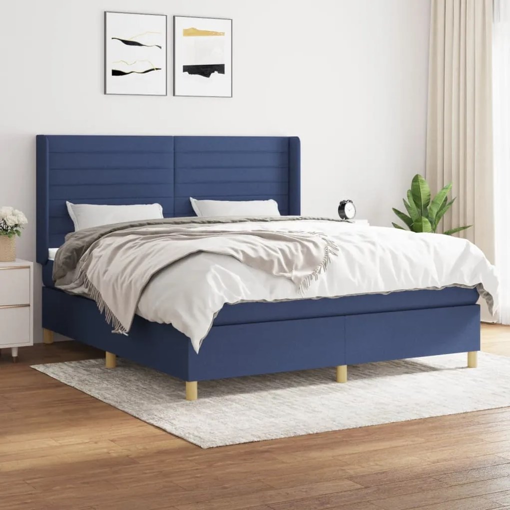 Κρεβάτι Boxspring με Στρώμα Μπλε 160x200 εκ. Υφασμάτινο