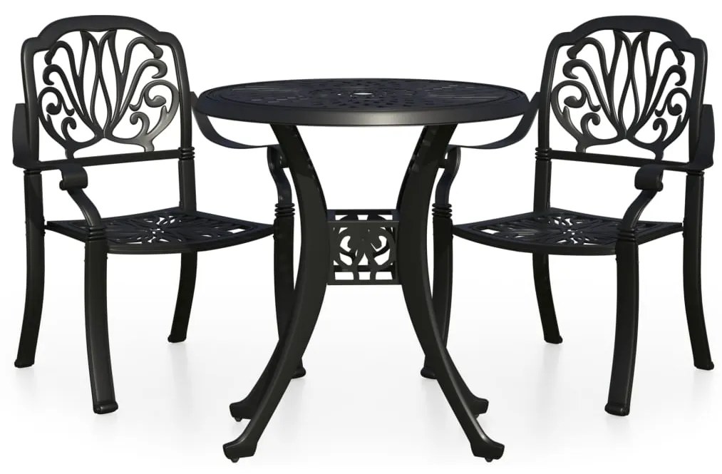 vidaXL Σετ Επίπλων Bistro 3 Τεμαχίων Μαύρο από Χυτό Αλουμίνιο