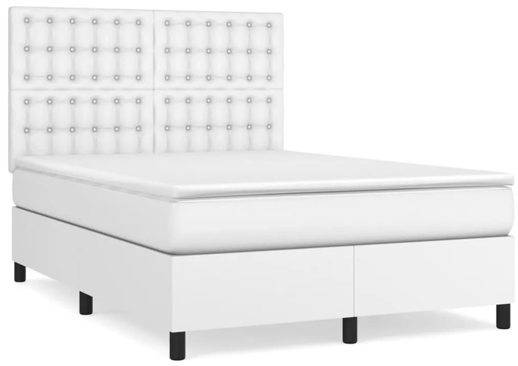 vidaXL Κρεβάτι Boxspring με Στρώμα Λευκό 140x200εκ.από Συνθετικό Δέρμα