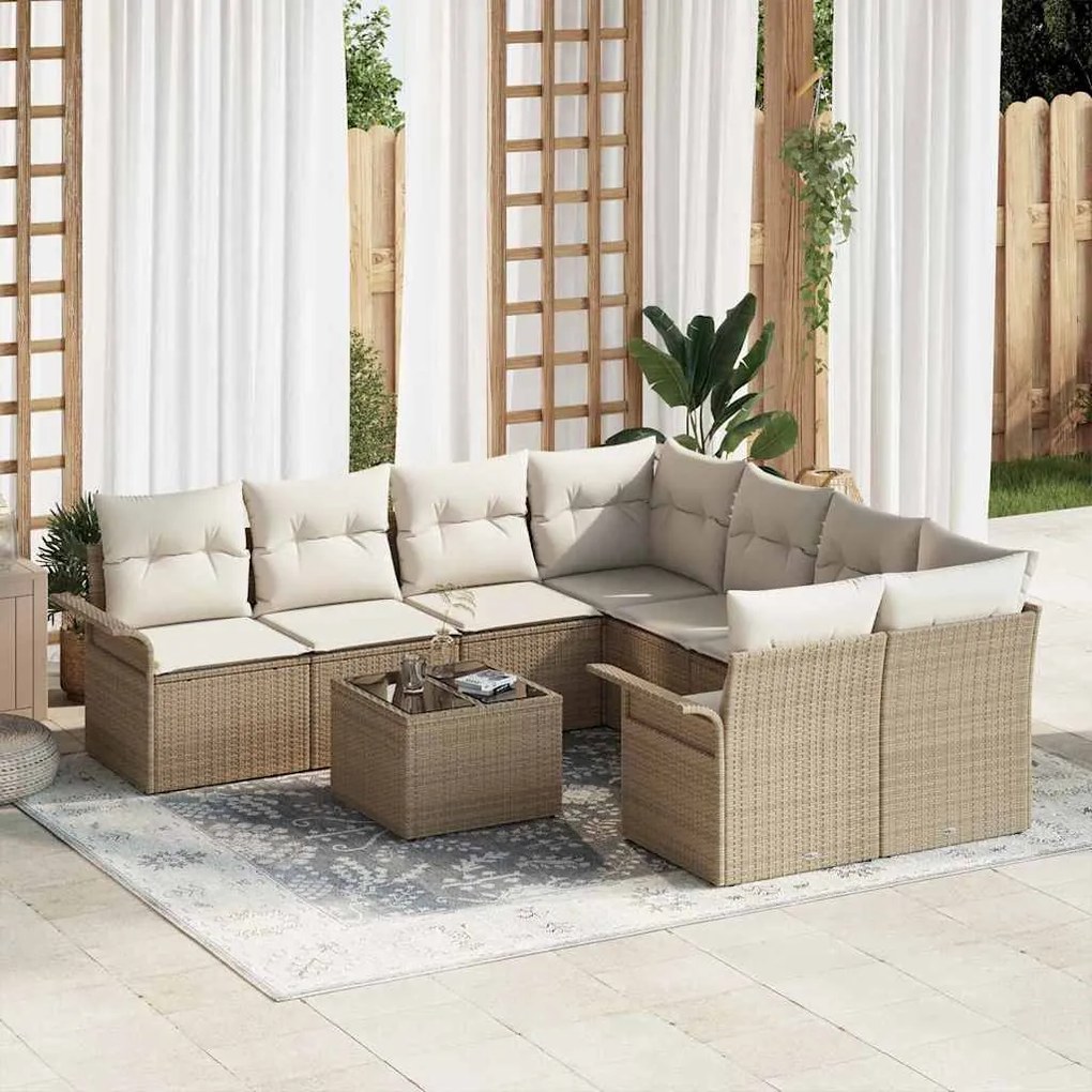 vidaXL Σετ Καναπέ Κήπου με μαξιλάρι 9 pcs Μπεζ, Κρέμα 55 x 55 x 37 εκ