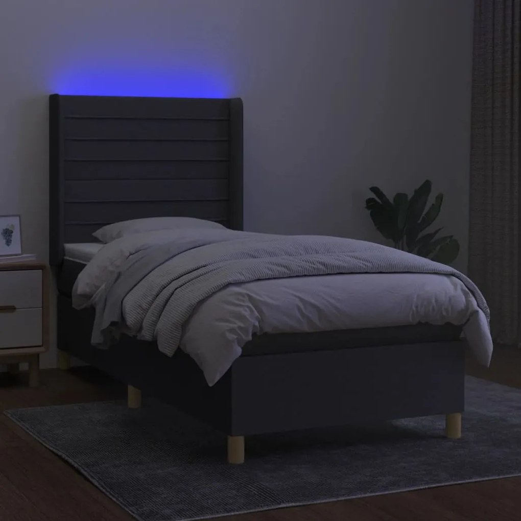 ΚΡΕΒΑΤΙ BOXSPRING ΜΕ ΣΤΡΩΜΑ &amp; LED ΣΚ.ΓΚΡΙ 90X190 ΕΚ. ΥΦΑΣΜΑΤΙΝΟ 3138918