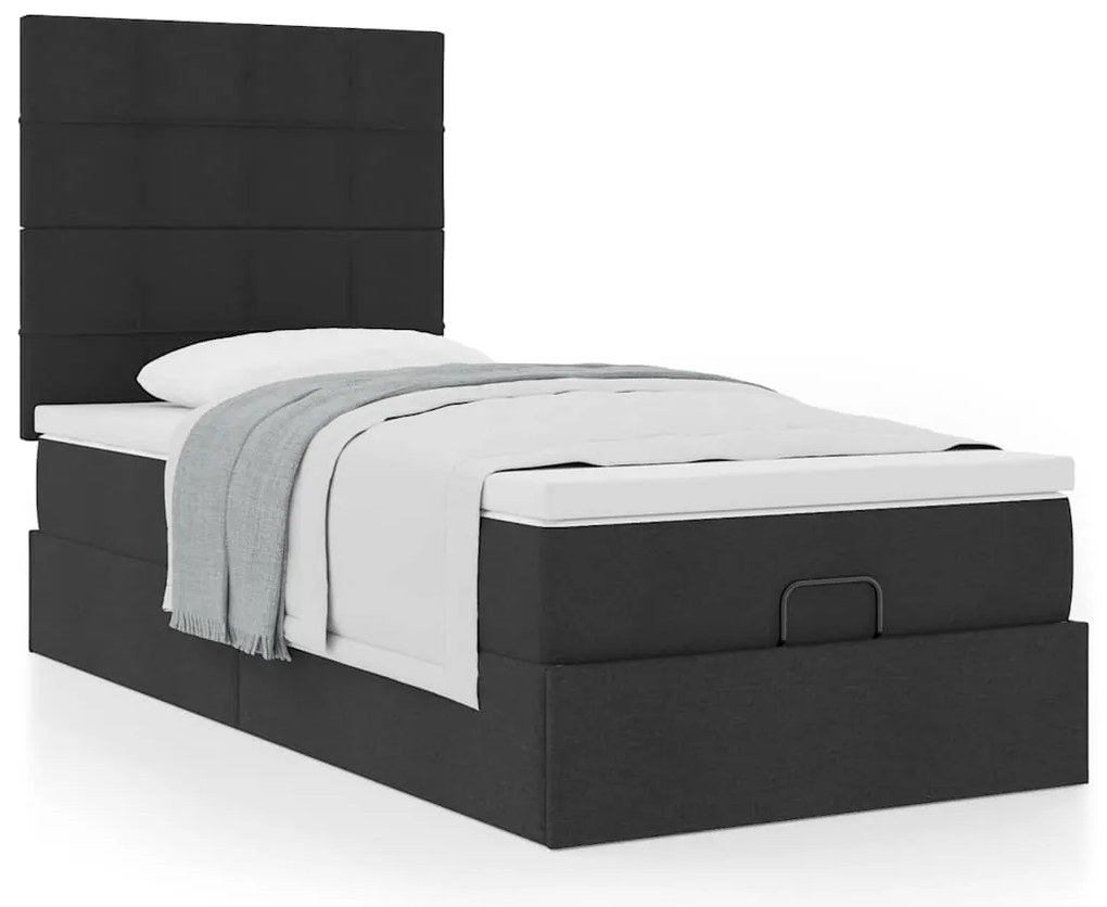 vidaXL Οθωμανικό κρεβάτι με στρώμα Μαύρο 90x200cm Ύφασμα