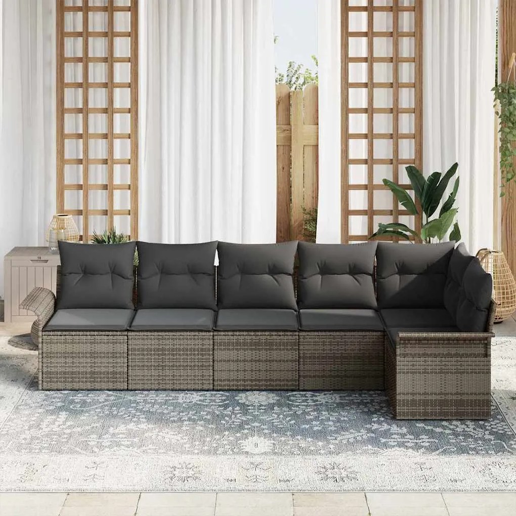 vidaXL Σετ Καναπέ Κήπου με μαξιλάρι 6 pcs Γκρι Πολυ ράταν