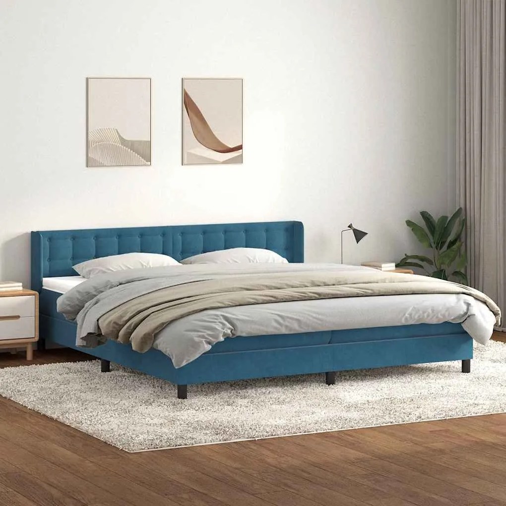 Κρεβάτι Boxspring με Στρώμα Σκούρο Μπλε 180x210 εκ. Βελούδινο - Μπλε