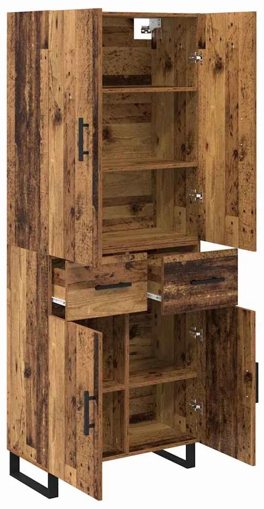 vidaXL Highboard με συρτάρι 2 pcs Παλιό Ξύλο Σύνθετο Ξύλο και Γυαλί