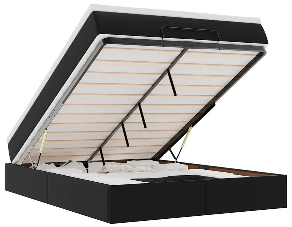 vidaXL Οθωμανικό κρεβάτι με στρώμα Μαύρο 140x190cm Συνθετικό δέρμα