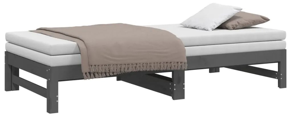 vidaXL Καναπές Κρεβάτι Συρόμενος Γκρι 2x(90x190) εκ. Μασίφ Ξύλο Πεύκου