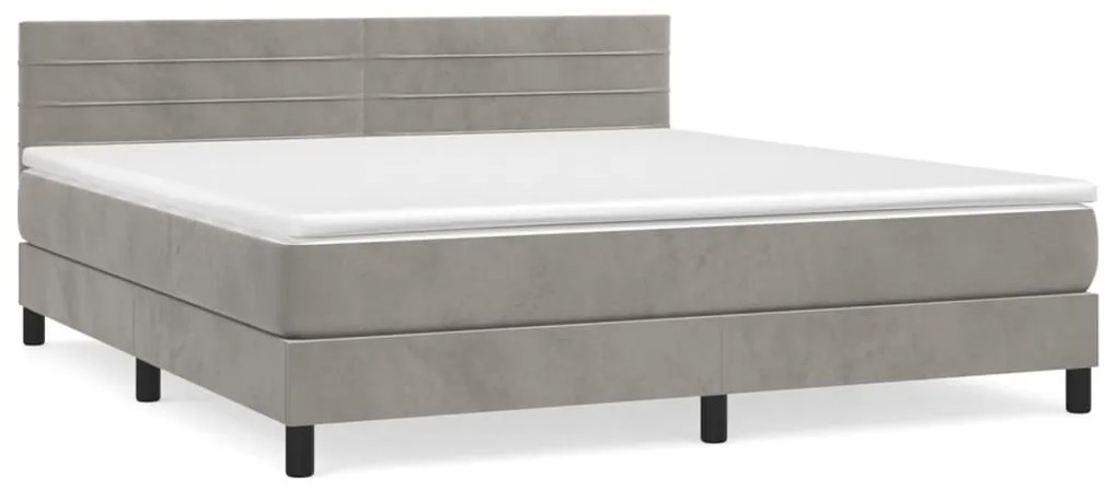 Κρεβάτι Boxspring με Στρώμα Ανοιχτό Γκρι 180x200 εκ. Βελούδινο - Γκρι