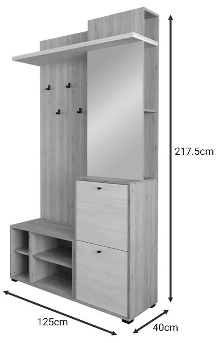 Έπιπλο εισόδου Louisen pakoworld oak-λευκό μελαμίνης 125x40x217.5εκ (1 τεμάχια)