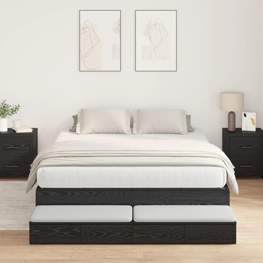 vidaXL Κρεβάτι Αποθήκευσης Μαύρο Δρυς 150x200 εκ