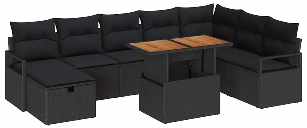 vidaXL Σετ Καναπέ Κήπου με μαξιλάρι 9 pcs Μαύρο Πολυ ράταν
