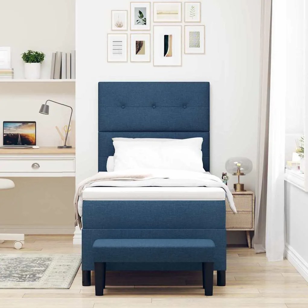 vidaXL Κρεβάτι με ελατήρια με στρώμα Μπλε 90 x 200 cm ύφασμα