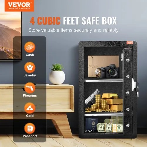 VEVOR Single Door 3.5 cu.ft Safe Box with Key Lock Password &amp; Fingerprint Black