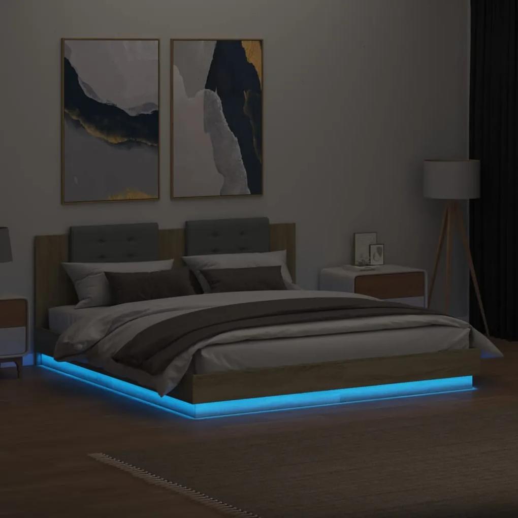 vidaXL Πλαίσιο Κρεβατιού με Κεφαλάρι/LED Sonoma δρυς 160x200 εκ.