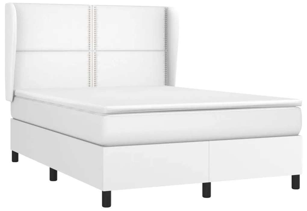 Κρεβάτι Boxspring με Στρώμα Λευκό 140x190εκ.από Συνθετικό Δέρμα - Λευκό