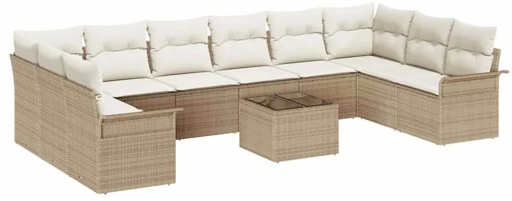 vidaXL Σετ Καναπέ Κήπου με μαξιλάρι 11 pcs Μπεζ Πολυ ράταν