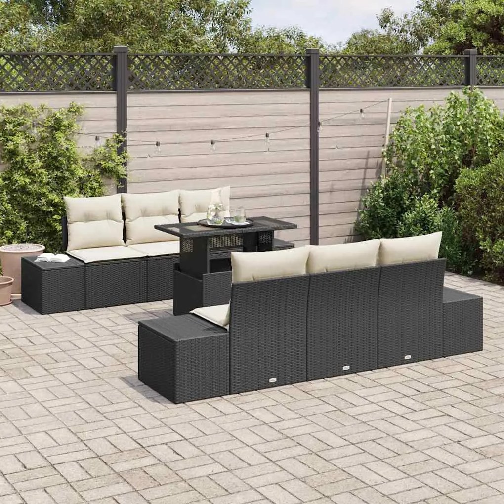 vidaXL Σετ Καναπέ Κήπου 7 pcs Μαύρο και κρεμ 100 x 55 x 73 εκ.