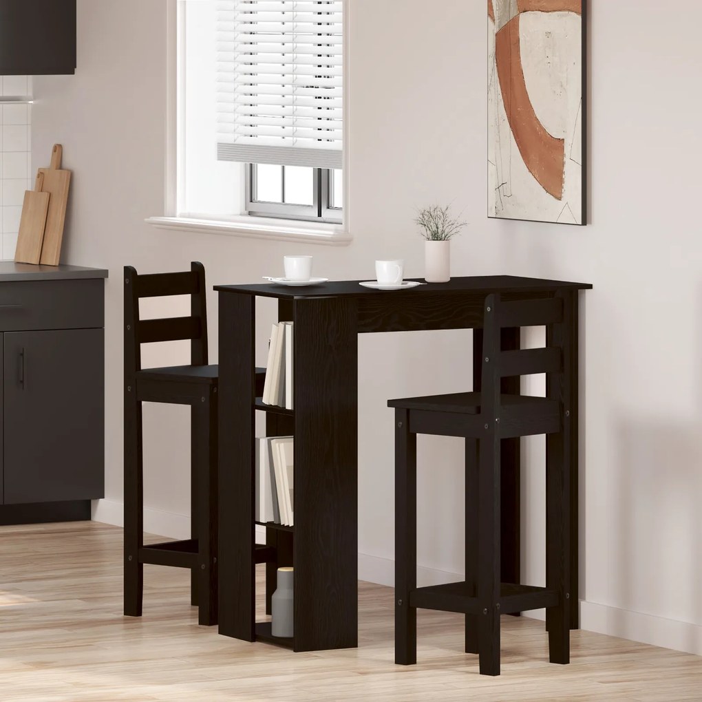 vidaXL Τραπέζι μπαρ με ράφι - Μαύρη βελανιδιά, 102x50x103.5 εκ, Κατασκευασμένο από μηχανικά ξύλα
