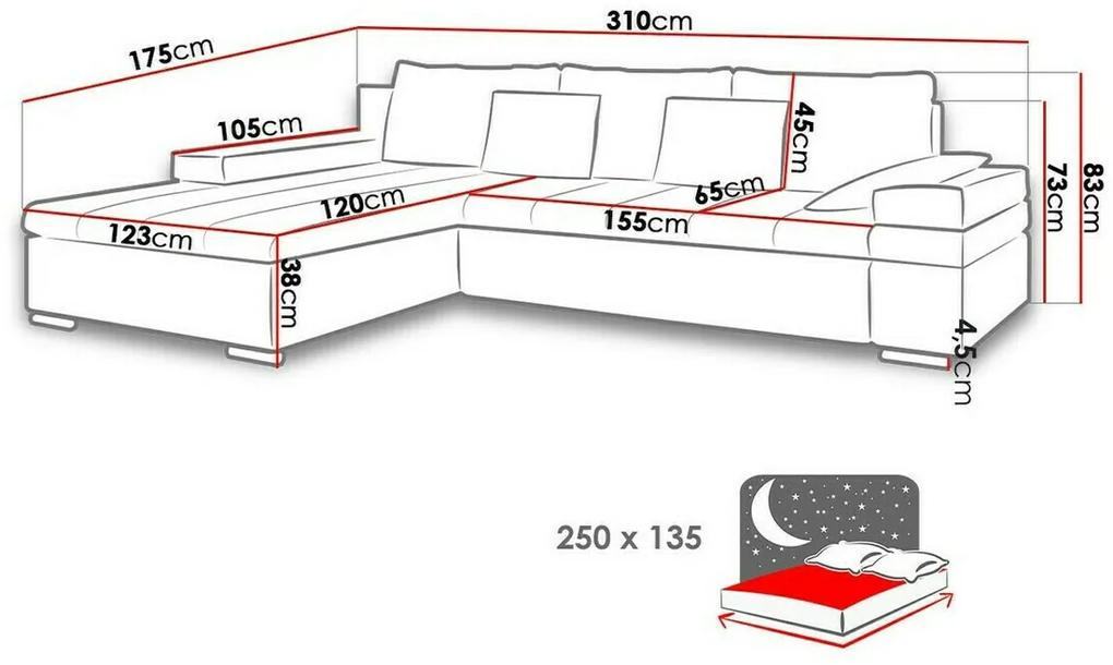 Γωνιακός Καναπές Comfivo 169, Λειτουργία ύπνου, Αποθηκευτικός χώρος, 310x175x83cm, Πόδια: Πλαστική ύλη | Epipla1.gr