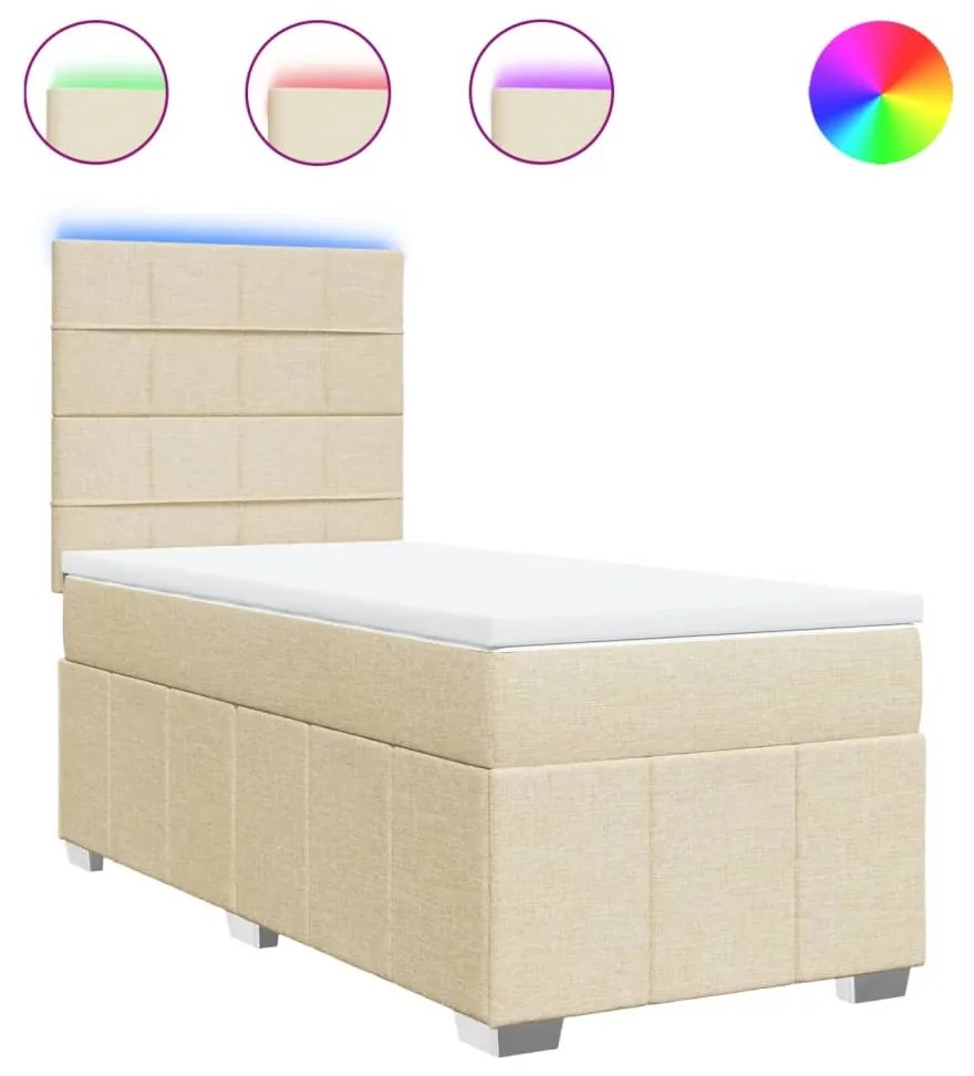 vidaXL Κρεβάτι Boxspring με Στρώμα Κρεμ 100 x 200 εκ. Υφασμάτινο