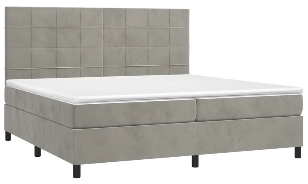 Κρεβάτι Boxspring με Στρώμα Ανοιχτό Γκρι 200x200 εκ. Βελούδινο - Γκρι