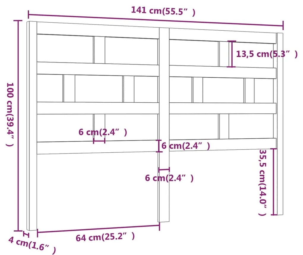 vidaXL Κεφαλάρι κρεβατιού Καφέ 141x4x100 εκ. από Μασίφ Ξύλο Πεύκου