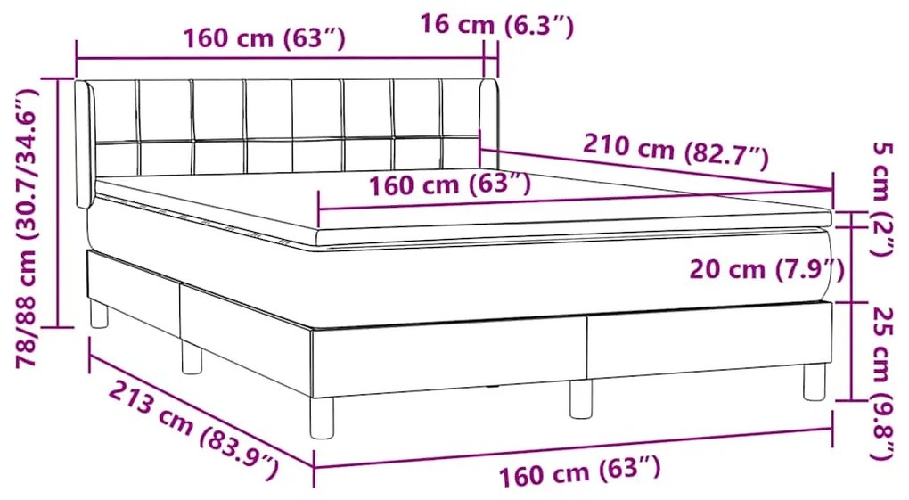 Κρεβάτι Boxspring με Στρώμα Ροζ 160x210 εκ. Βελούδινο - Ροζ