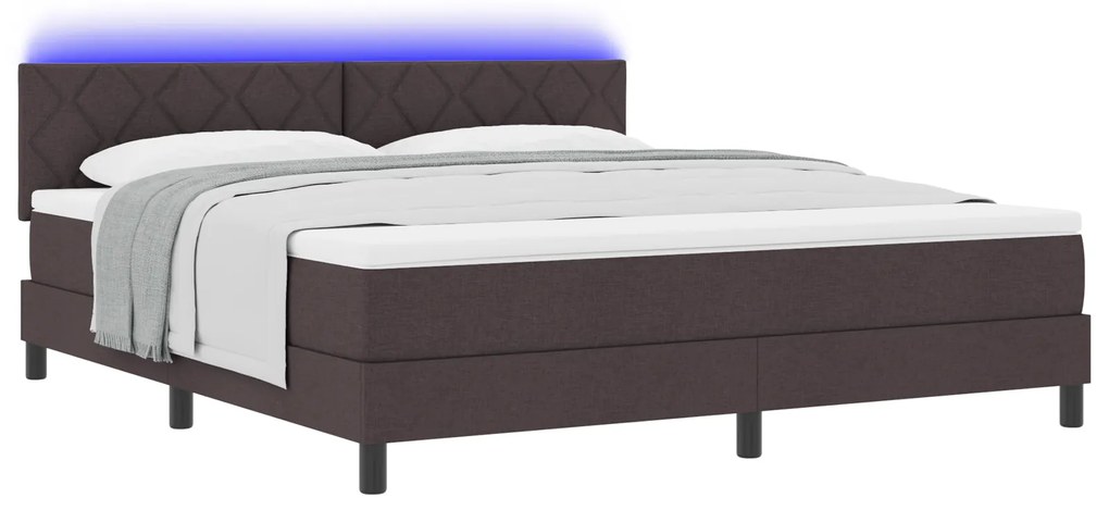 vidaXL Κρεβάτι με Στρώμα & Φωτισμό LED Σκούρο Καφέ 180x200 εκ. Υφασμα
