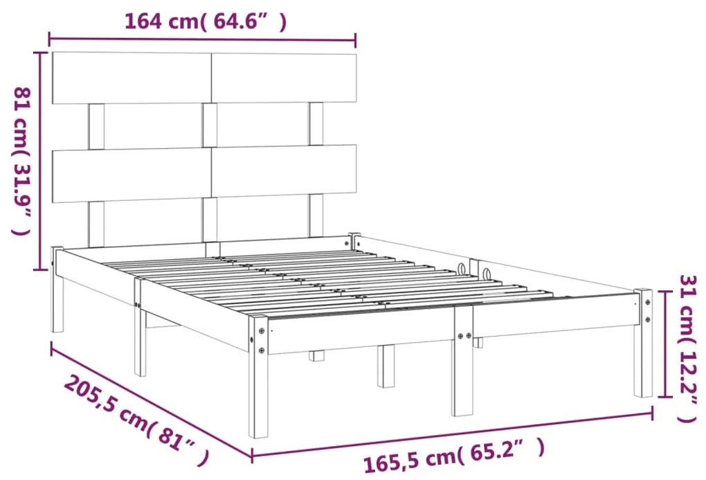 vidaXL Πλαίσιο Κρεβατιού 160 x 200 εκ. από Μασίφ Ξύλο