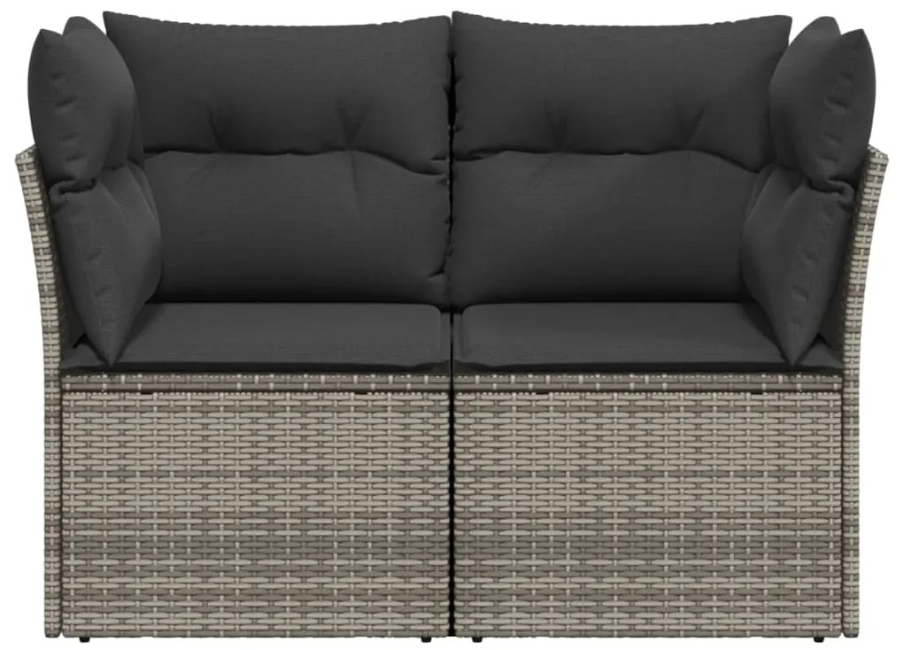 vidaXL Καναπές Κήπου Διθέσιος Γκρι από Συνθετικό Ρατάν με Μαξιλάρια