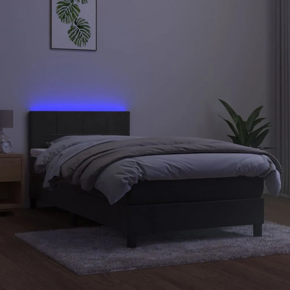 vidaXL Κρεβάτι Boxspring με Στρώμα & LED Σκ. Γκρι 80x200 εκ. Βελούδινο