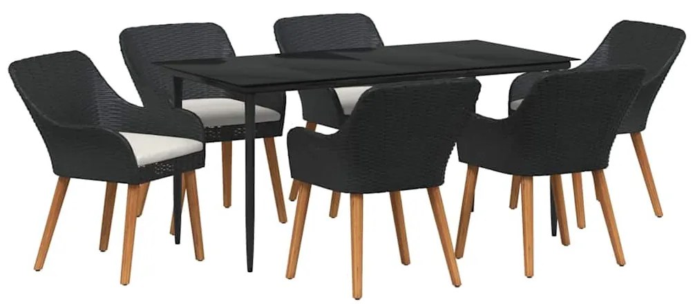 vidaXL Σέτ φαγητού για κήπο με μαξιλάρι 7 pcs Μαύρο συνθετικό ρατάν