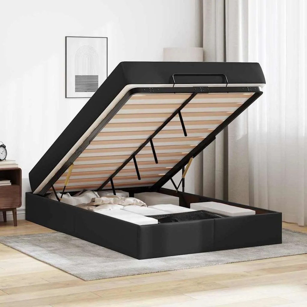 vidaXL Σκελετός κρεβατιού με στρώμα Μαύρο 120 x 190 cm Τεχνητό δέρμα