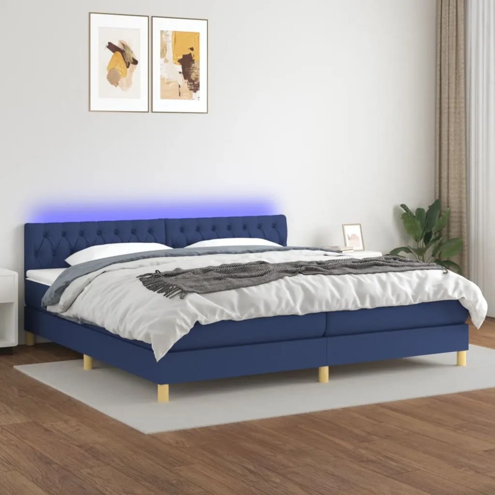 vidaXL Κρεβάτι Boxspring με Στρώμα &amp; LED Μπλε 200x200 εκ. Υφασμάτινο