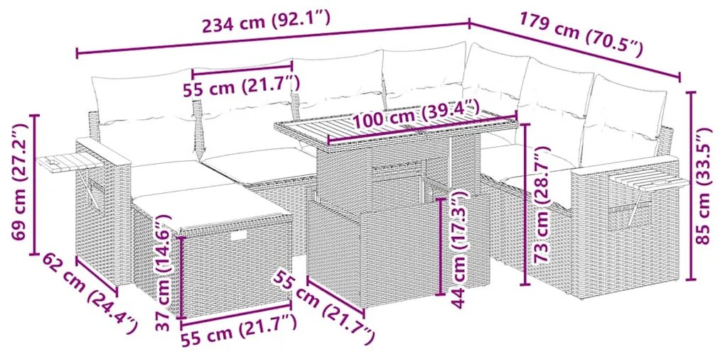 vidaXL Σαλόνι Κήπου Σετ 8 τεμ. Μπεζ Συνθετικό Ρατάν με Μαξιλάρια