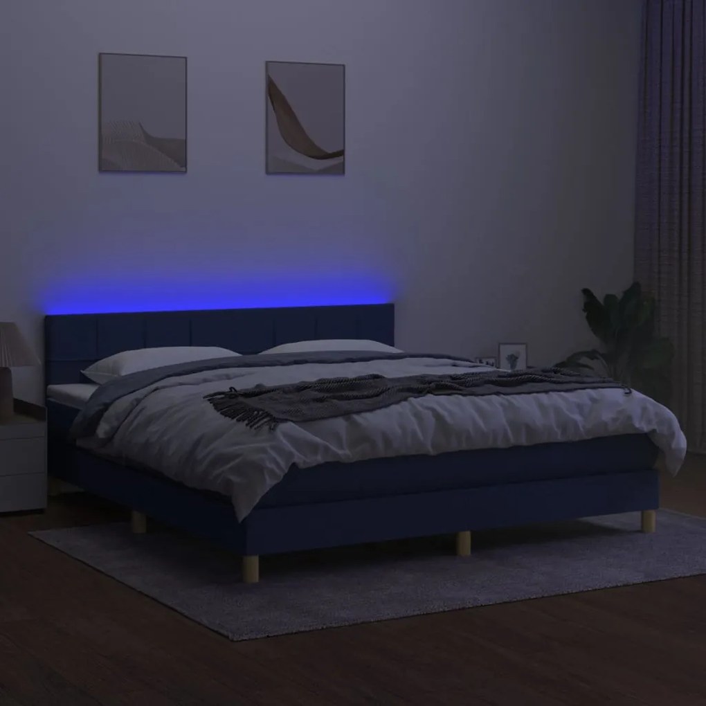 ΚΡΕΒΑΤΙ BOXSPRING ΜΕ ΣΤΡΩΜΑ &amp; LED ΜΠΛΕ 180X200 ΕΚ. ΥΦΑΣΜΑΤΙΝΟ 3133739