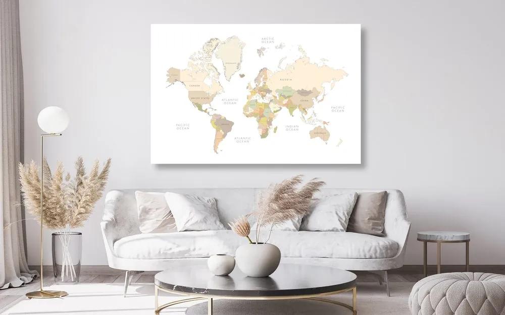 Εικόνα του παγκόσμιου χάρτη με vintage στοιχεία - 60x40