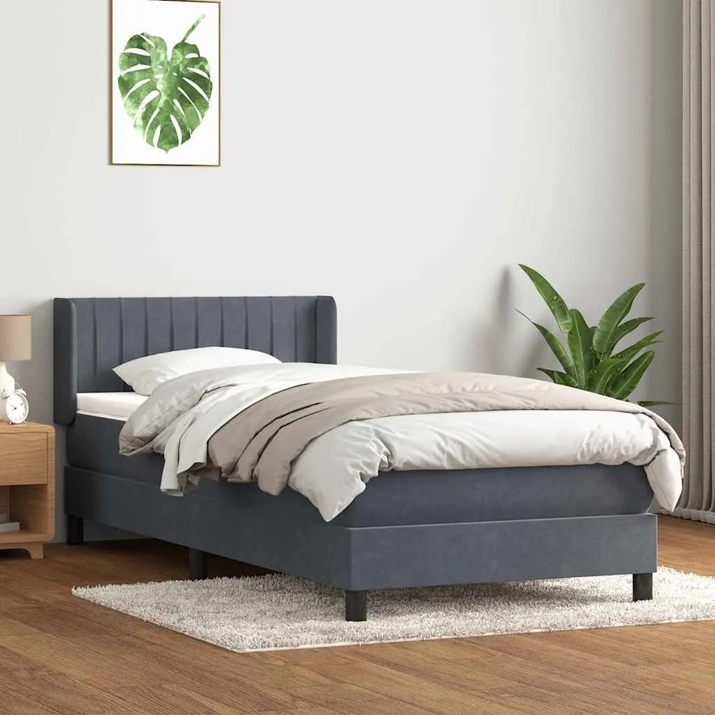 vidaXL Κρεβάτι Boxspring με Στρώμα Σκούρο Γκρι 80x220 εκ. Βελούδινο