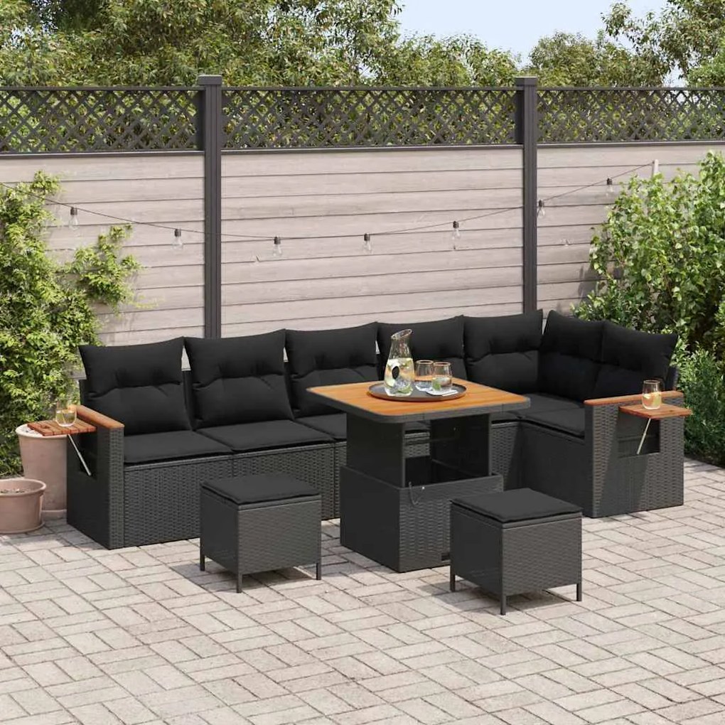 vidaXL Σετ Καναπέ Κήπου με μαξιλάρι 9 pcs Μαύρο 80 x 80 x 71 cm