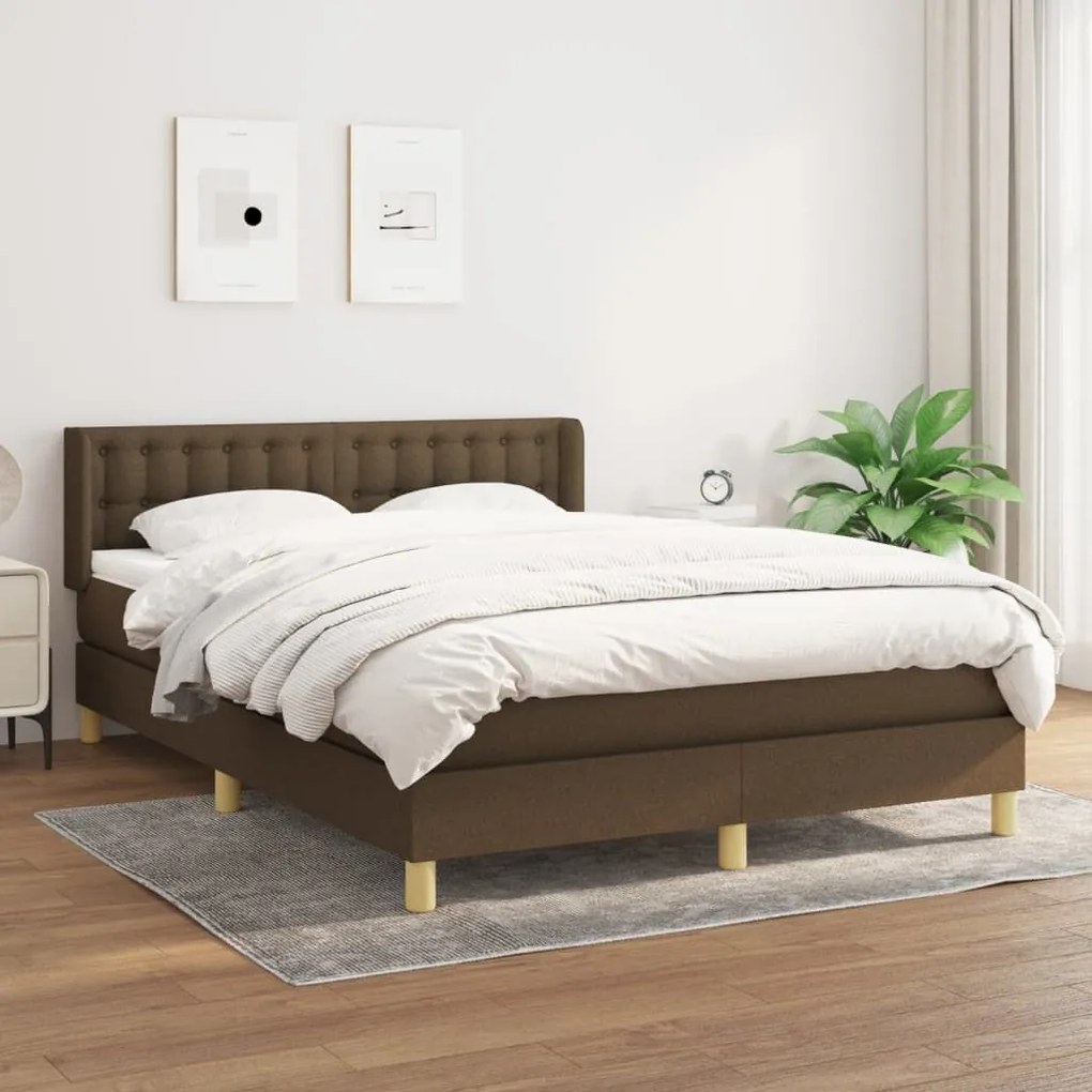 Κρεβάτι Boxspring με Στρώμα Σκούρο Καφέ 140x200 εκ Υφασμάτινο - Καφέ