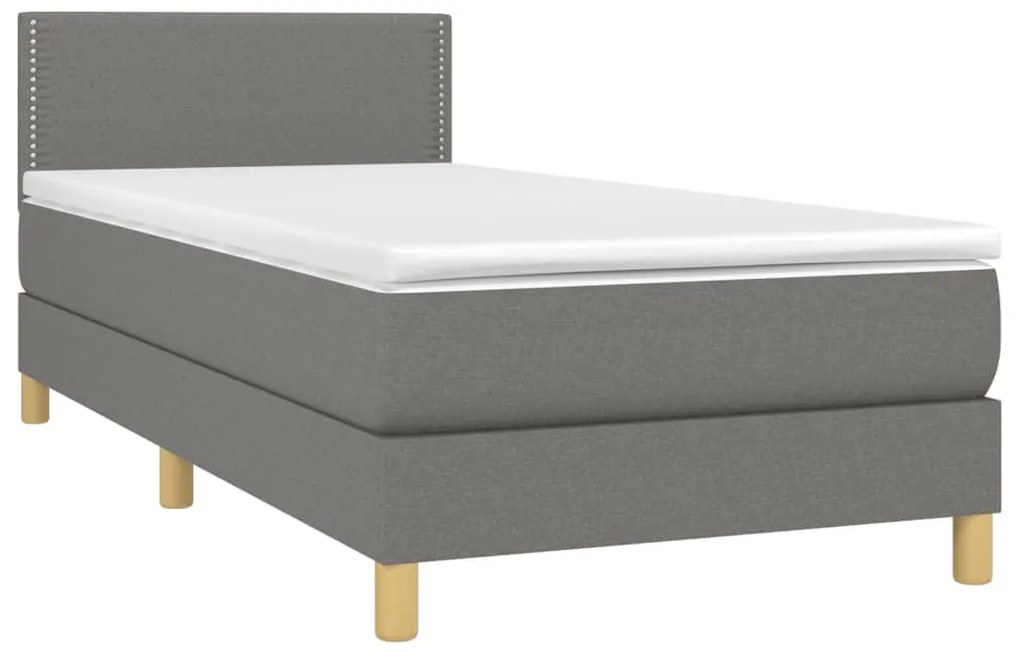 vidaXL Κρεβάτι Boxspring με Στρώμα & LED Σκ.Γκρι 80x200 εκ. Υφασμάτινο